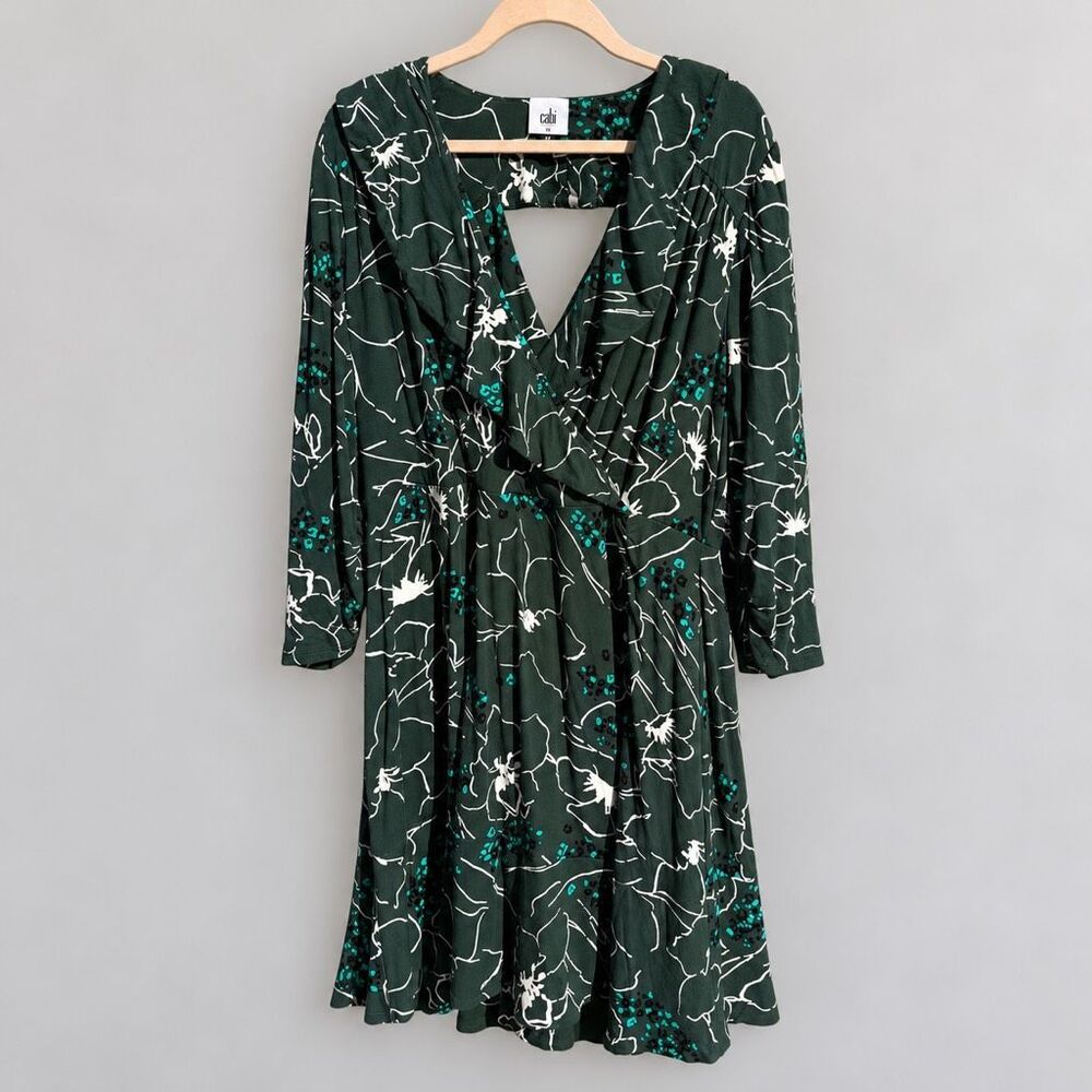 Cabi Boho Romantic Wrap Dress Floral Green Womens XL Cottagecore Chic